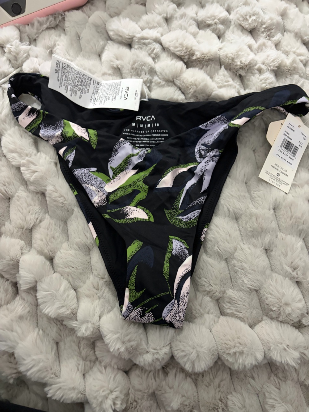 RVCA Black Floral Print Bikini Bottom Pixie French MED NWT